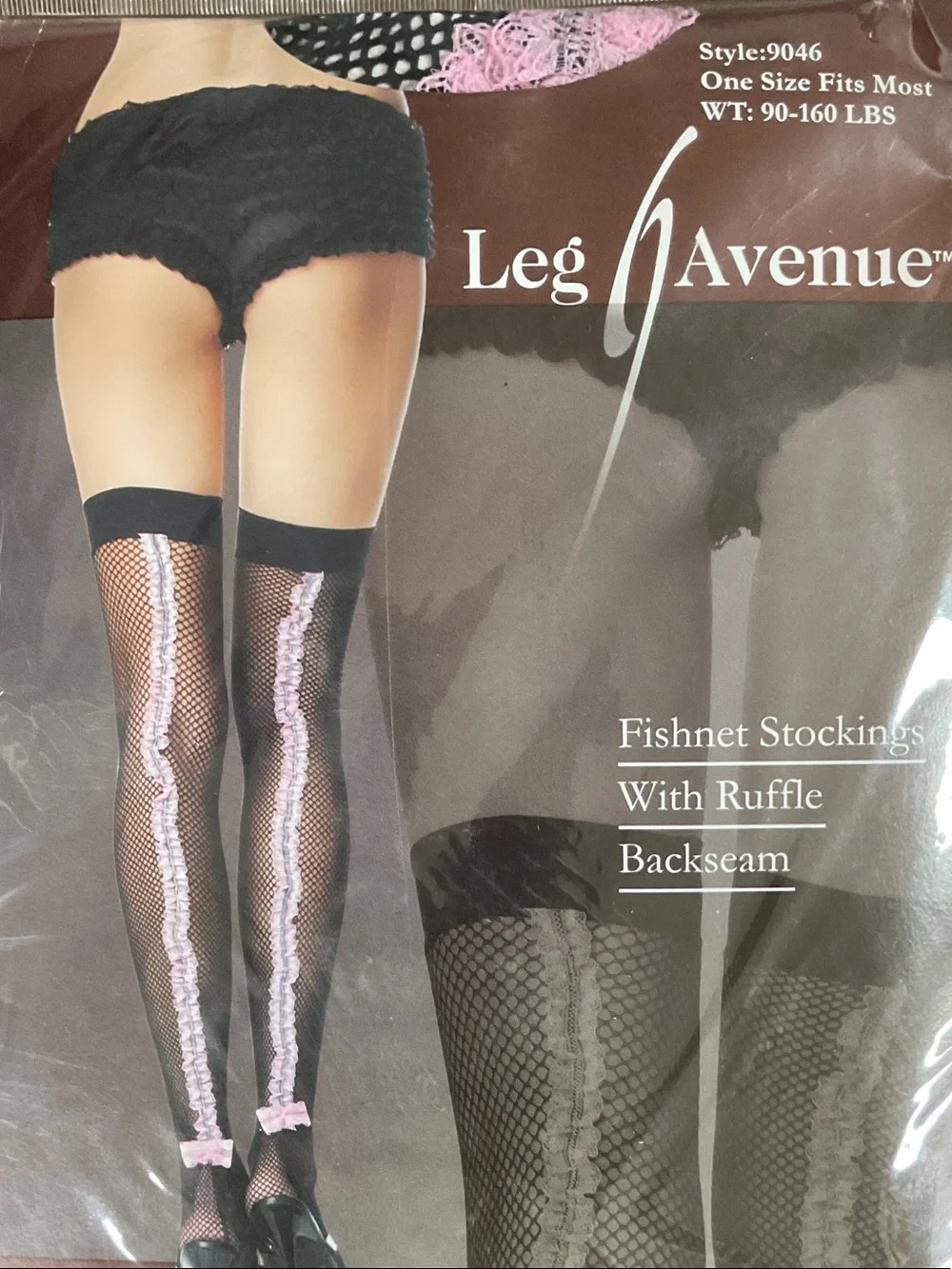 Brand New-Leg Avenue Black Fishnet Thigh Highs with Pink Lace Back Seam